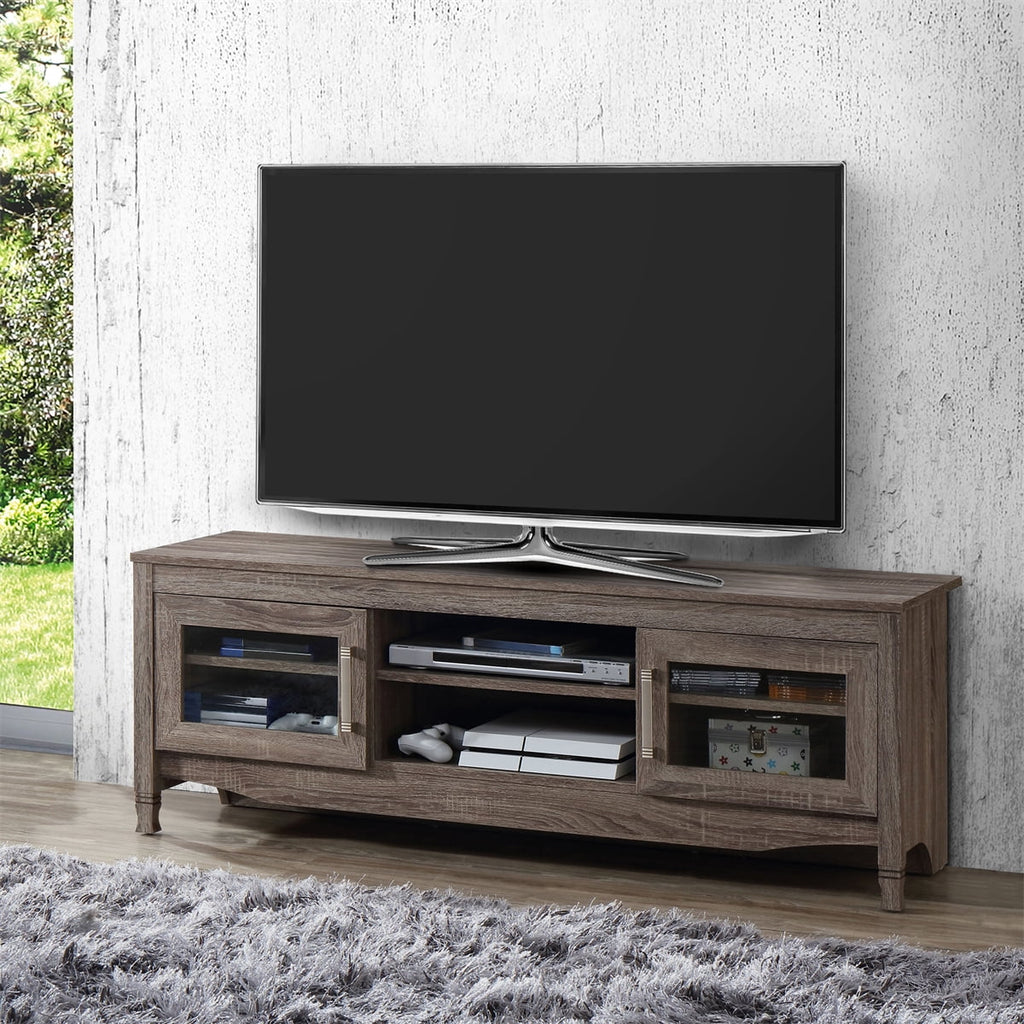 Grey Driftwood TV Stand up to 60 Inches with 2 Doors S228