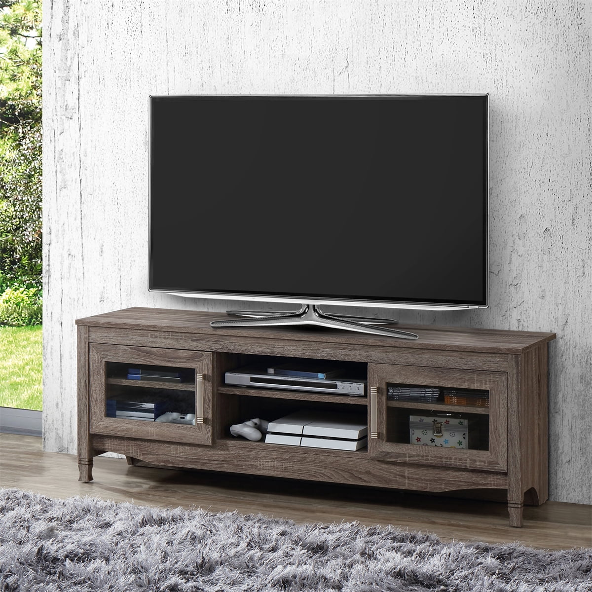 Grey Driftwood TV Stand up to 60 Inches with 2 Doors S228