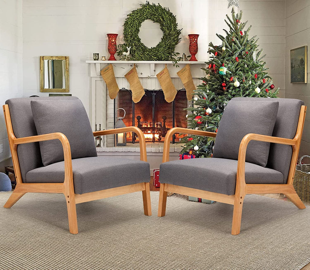 Gray Upholstered Accent Chair Set of 2 R319