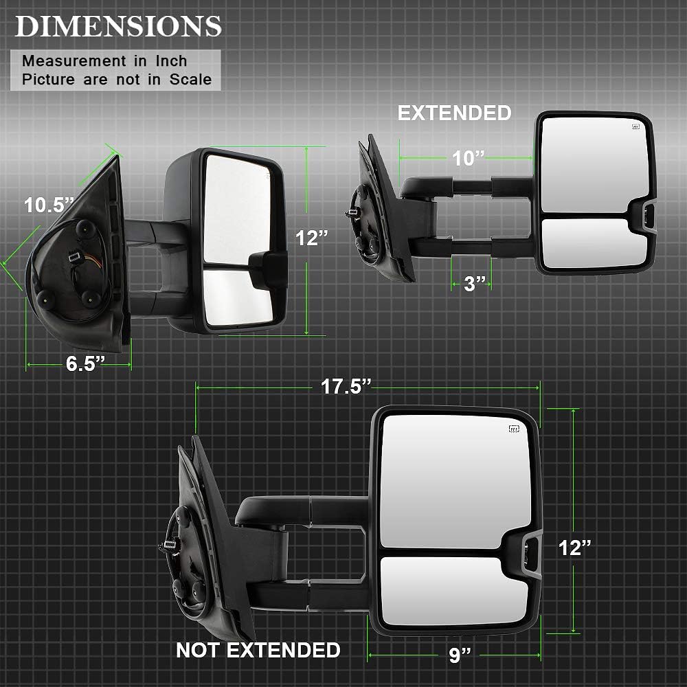 Telescoping Towing Power Heat Smoke LED Signal Side Mirrors Left+Right S71114