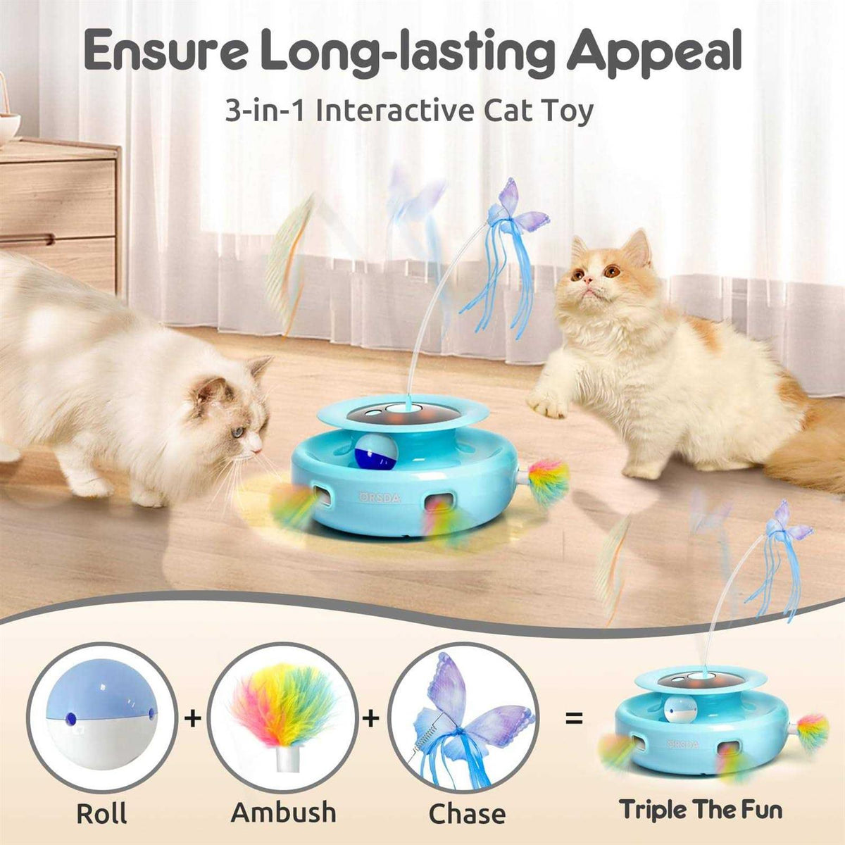 3-in-1 Rechargeable Interactive Cat Toys A876