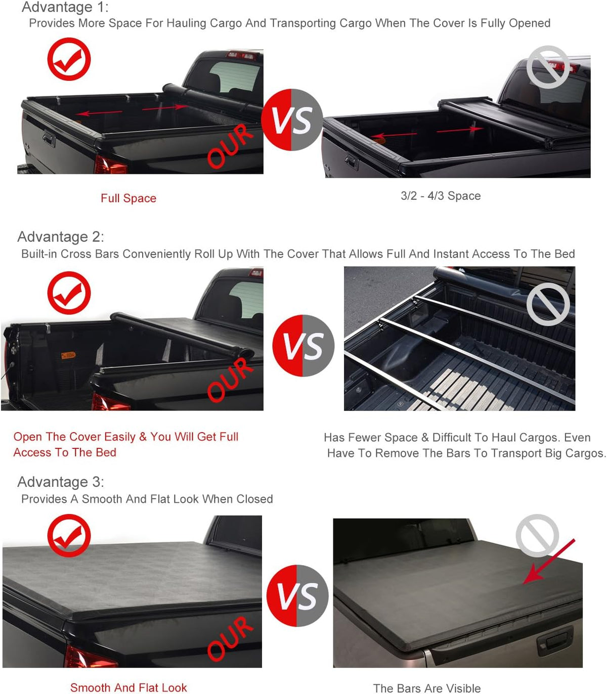 Soft Roll Up Tonneau Cover for 6ft Fleetside Bed V195