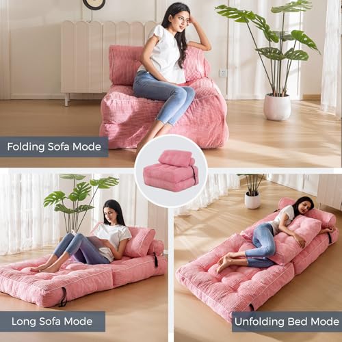 Pink Folding Sofa Bed with Pillow R716350