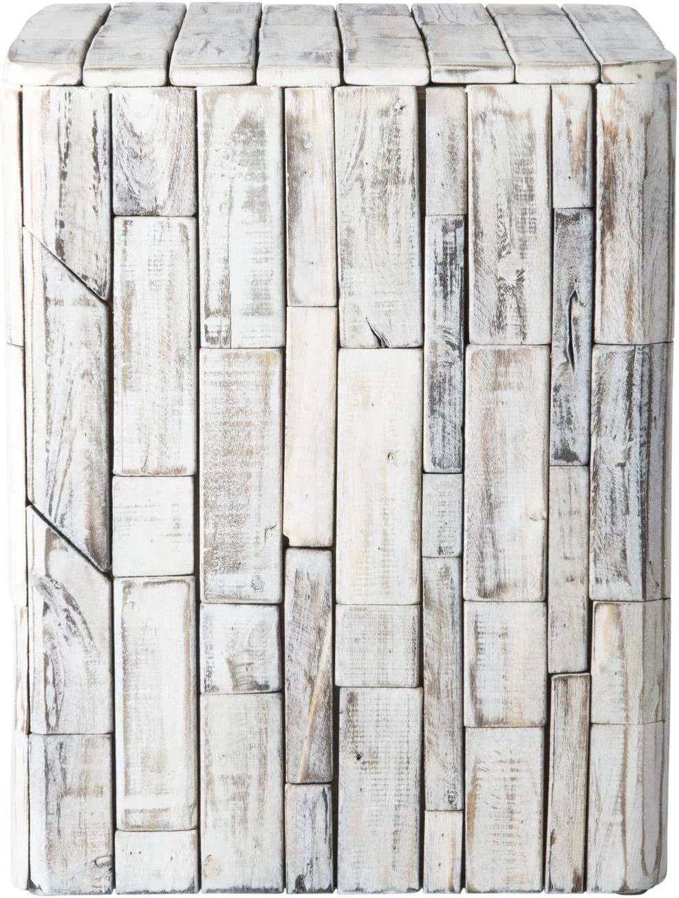 White-Washed Recycled Wood Stool End Table L4919