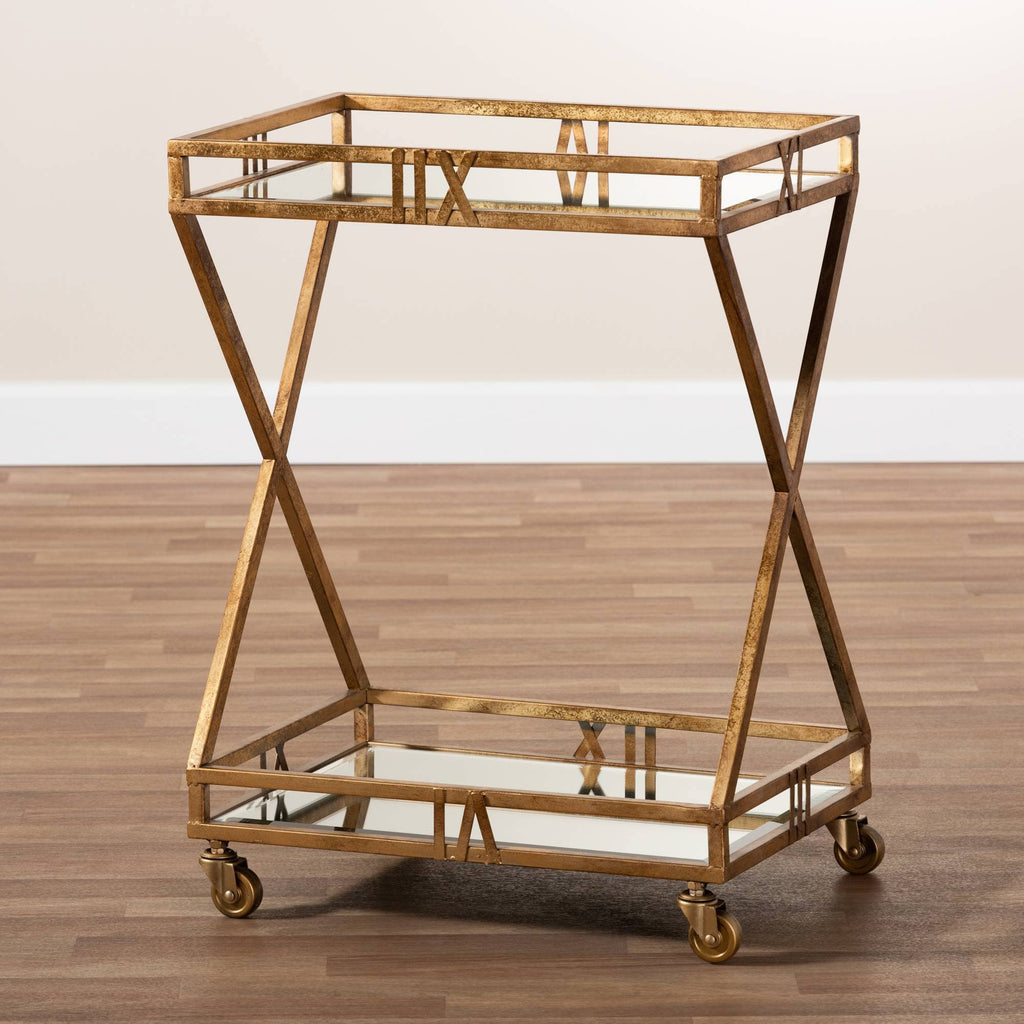 Antique Gold Finished 2-Tier Mobile Bar Cart H198165