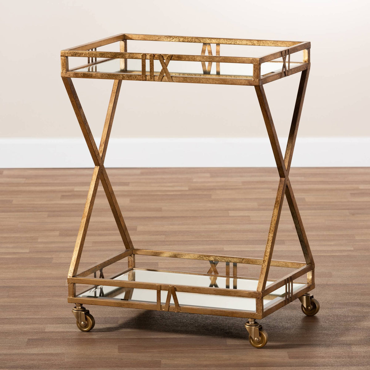 Antique Gold Finished 2-Tier Mobile Bar Cart H198165