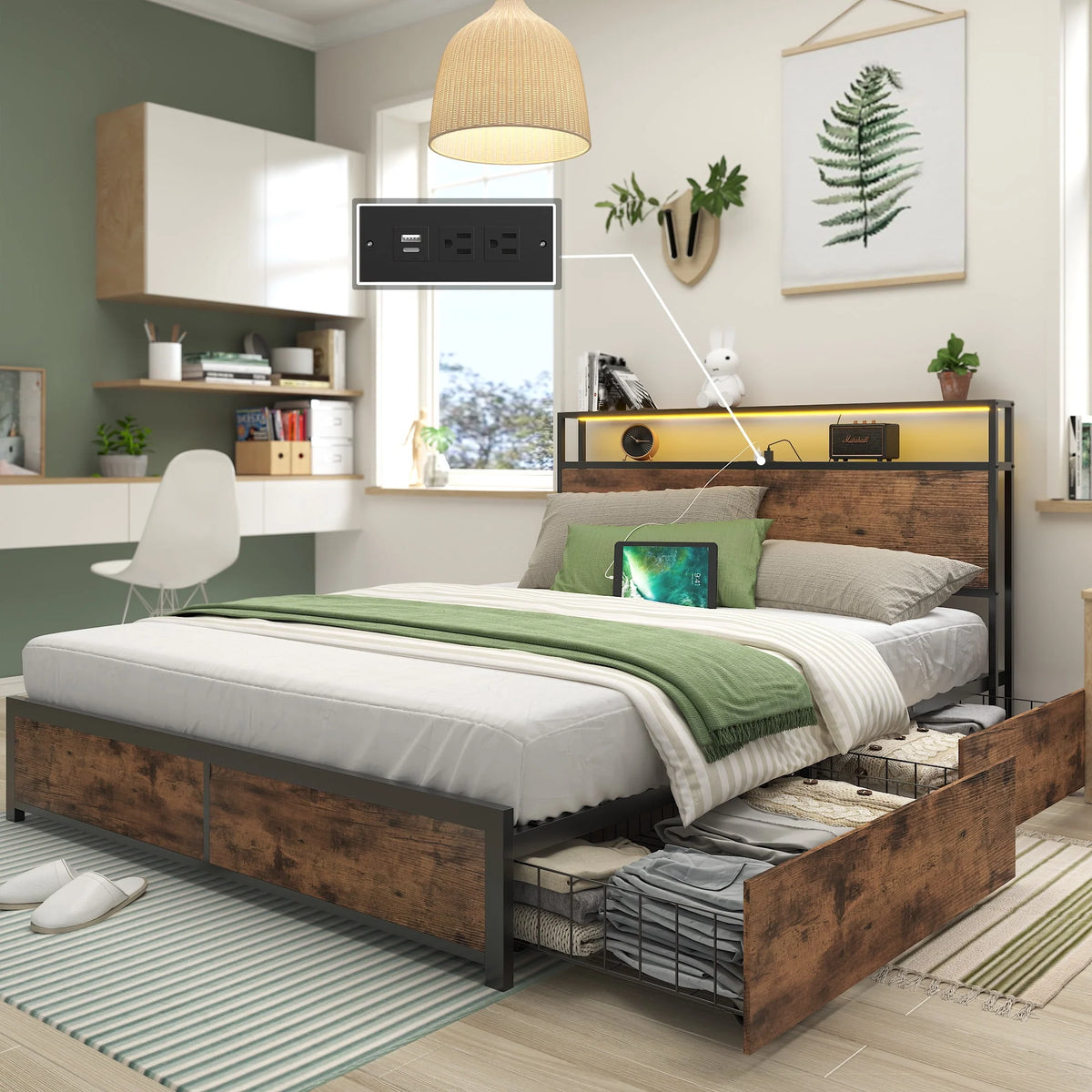 Queen Bed Frame with Headboard and Charging Station W323271
