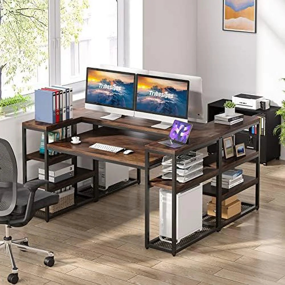 Brown Computer Desk with Monitor Shelf and CPU Stand N825