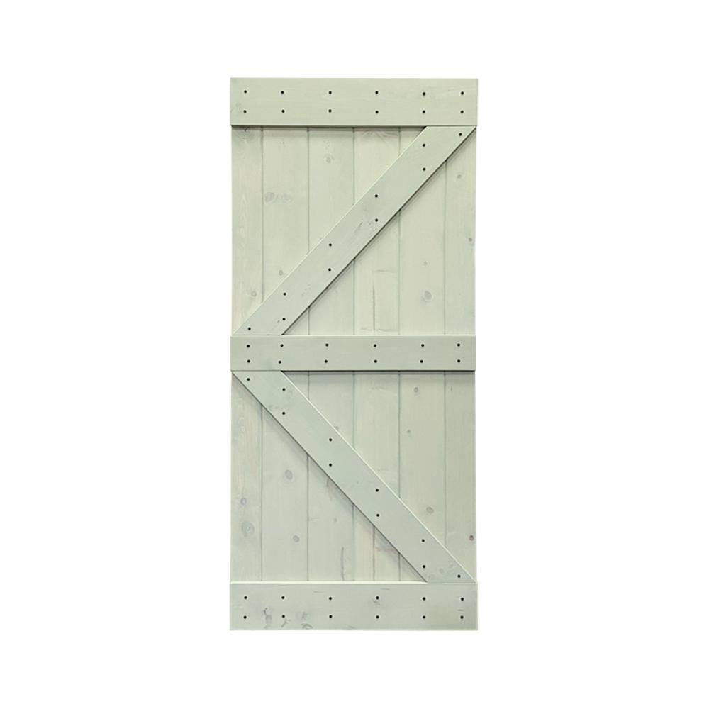 Solid Sage Green Stained Pine Wood Interior Sliding Barn Door Slab B660541