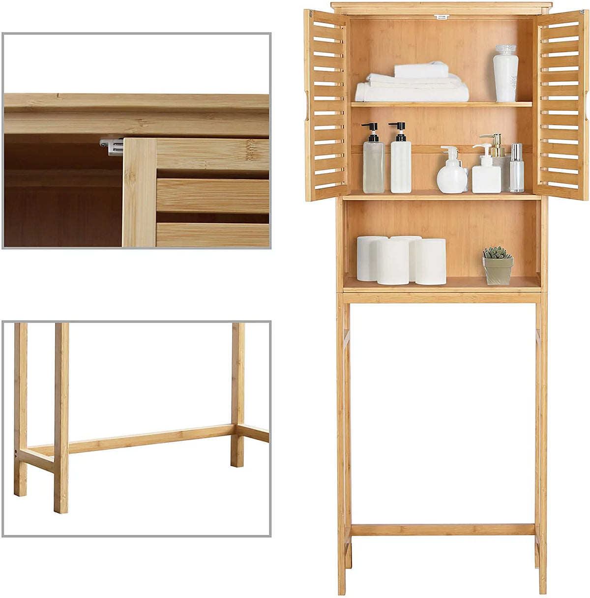 Bamboo Over-The-Toilet Storage Cabinet with Shelf and Cupboard S6792