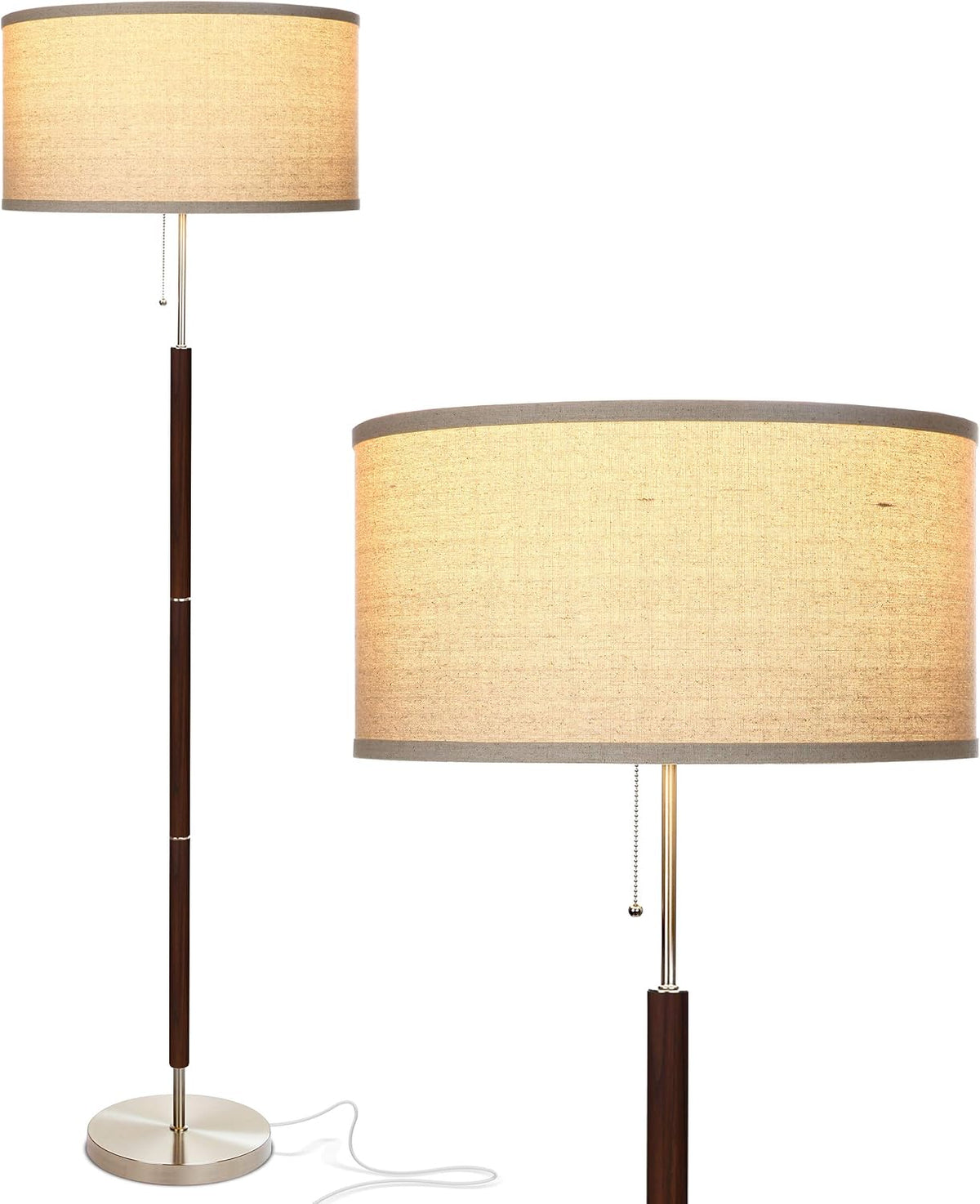 Floor Lamp with Drum Shade and Walnut Wood Finish Q30945