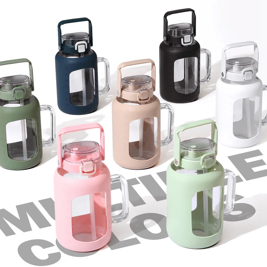 64oz Glass Water Bottle with Straw and Handle X82621