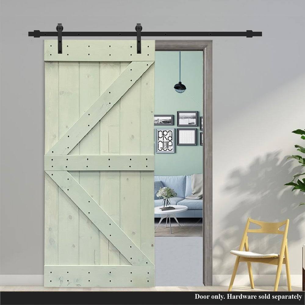 Solid Sage Green Stained Pine Wood Interior Sliding Barn Door Slab B660541