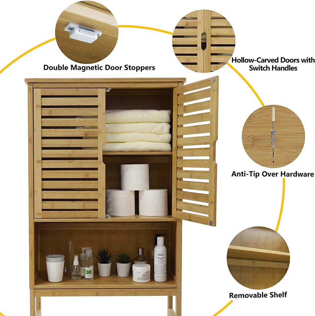 Bamboo Over-The-Toilet Storage Cabinet with Shelf and Cupboard S6792