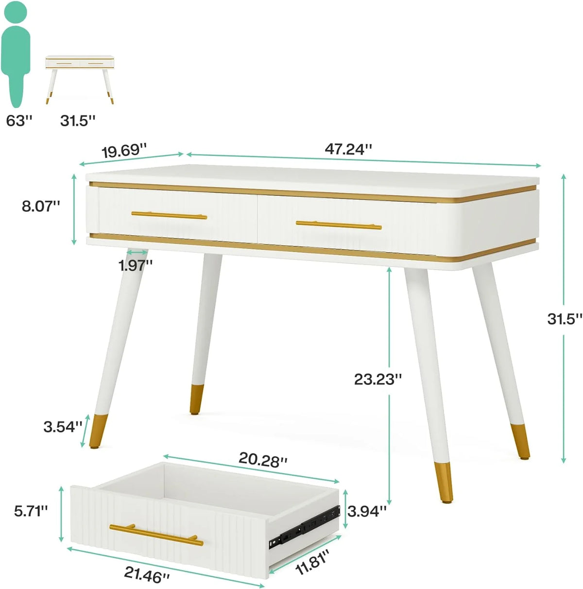Modern Makeup Vanity Desk with 2 Drawers D806