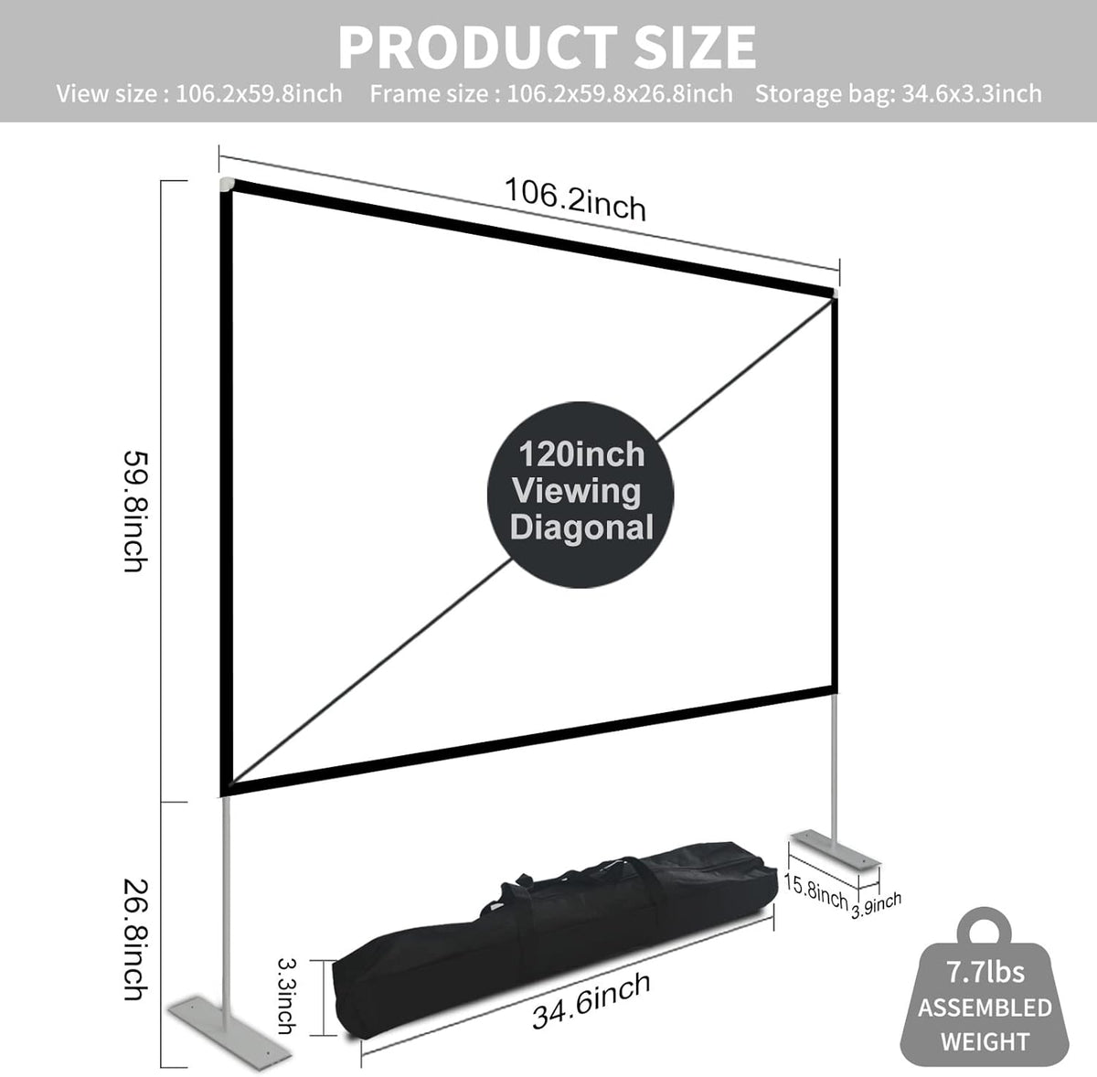 120 inch Portable Projection Screen with Stand and Carry Bag C57746