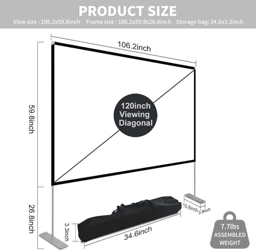 120 inch Portable Projection Screen with Stand and Carry Bag C57746