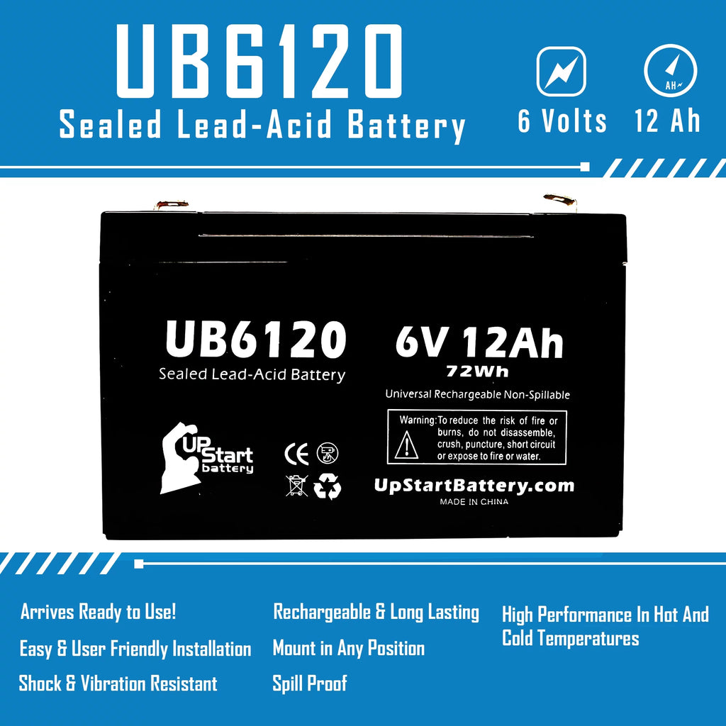 6V 12Ah Sealed Lead Acid Battery with F1 to F2 Terminal Adapters T479