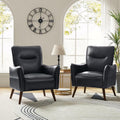 Black Faux Leather Armchairs Set Of 2 With Wooden Legs I39875