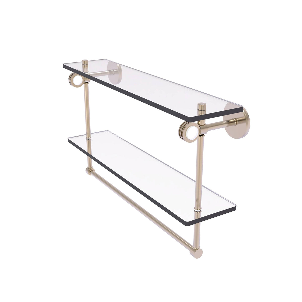 22 inch Double Glass Shelf with Towel Bar in Antique Pewter S238