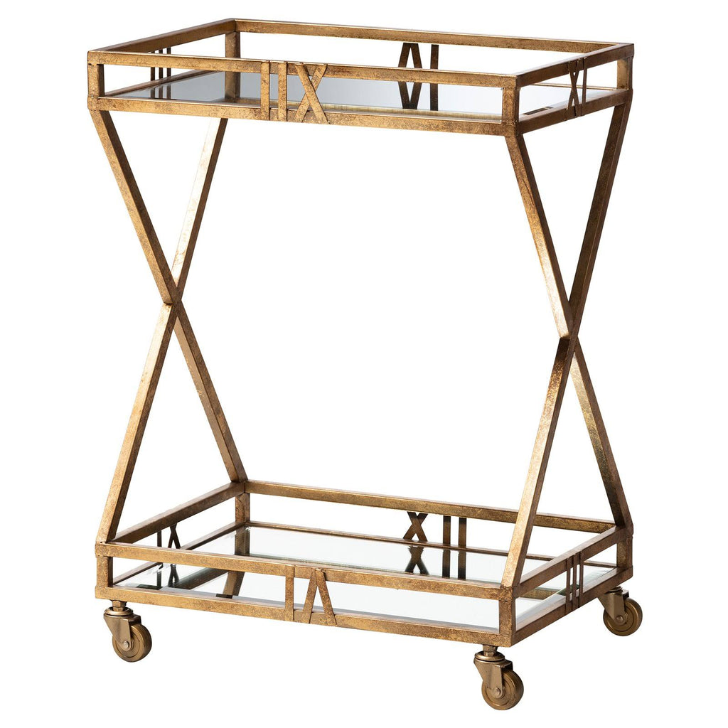 Antique Gold Finished 2-Tier Mobile Bar Cart H198165