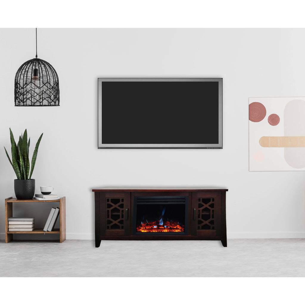 Mahogany Mid-Century Modern Electric Fireplace with Multi-Color Log Insert R6200