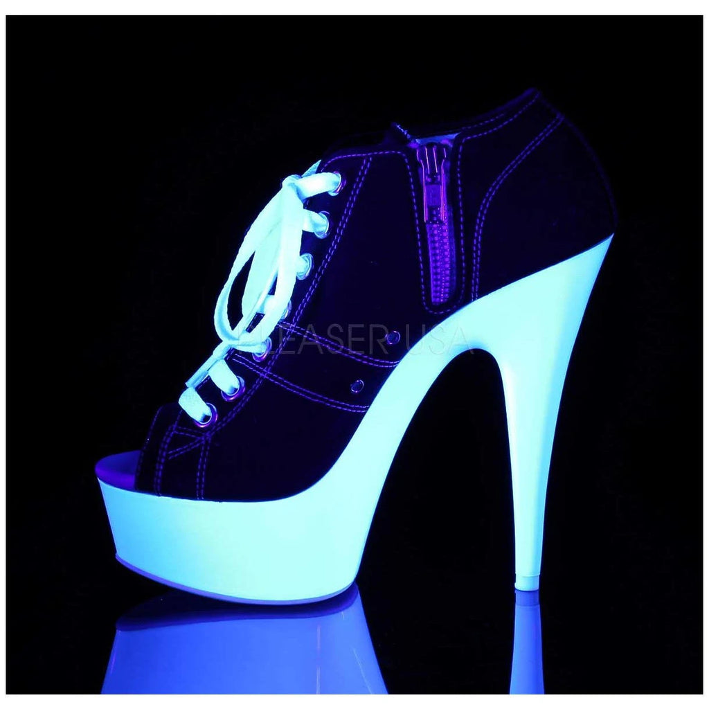 11 Black Canvas Neon White Heels X3878