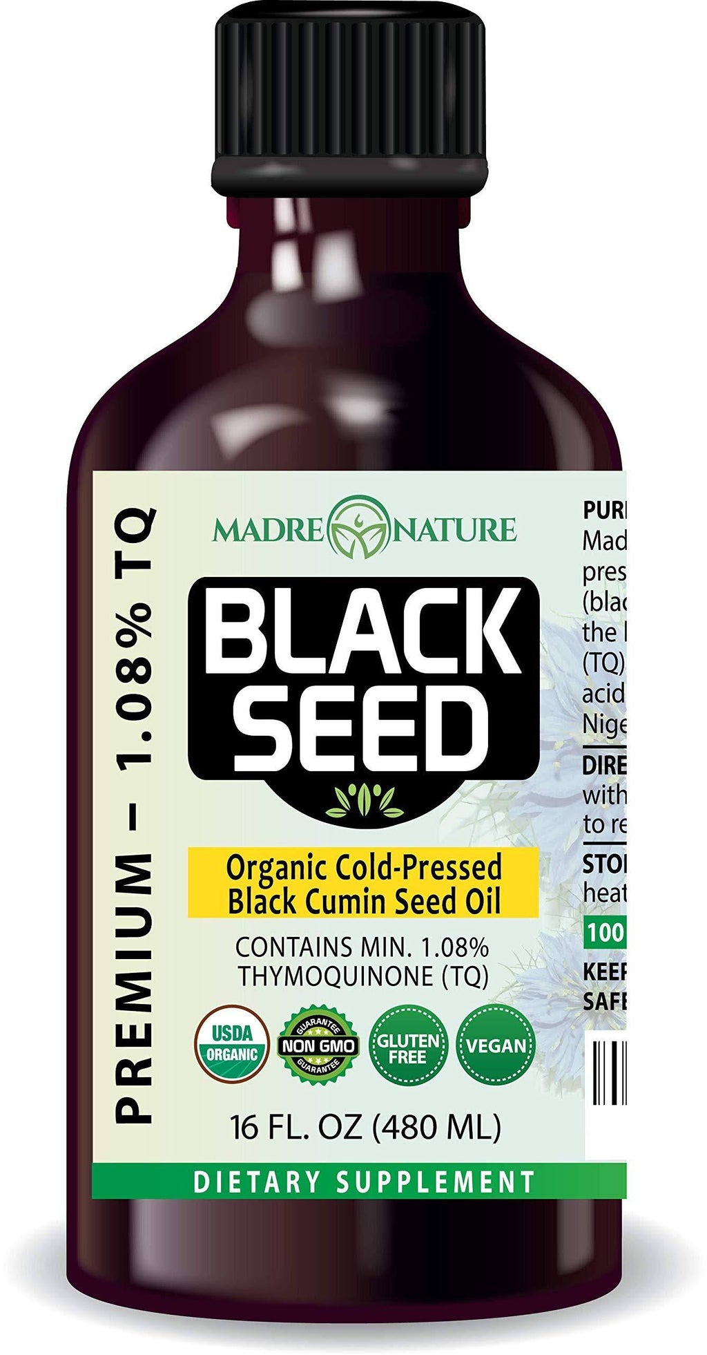 USDA Organic Black Seed Oil Glass Bottle 16 O C801073
