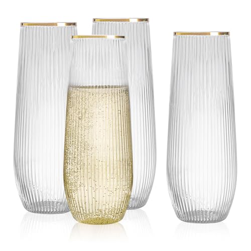 36pcs 9oz BPA-free Plastic Champagne Flutes with Gold Rim S523730