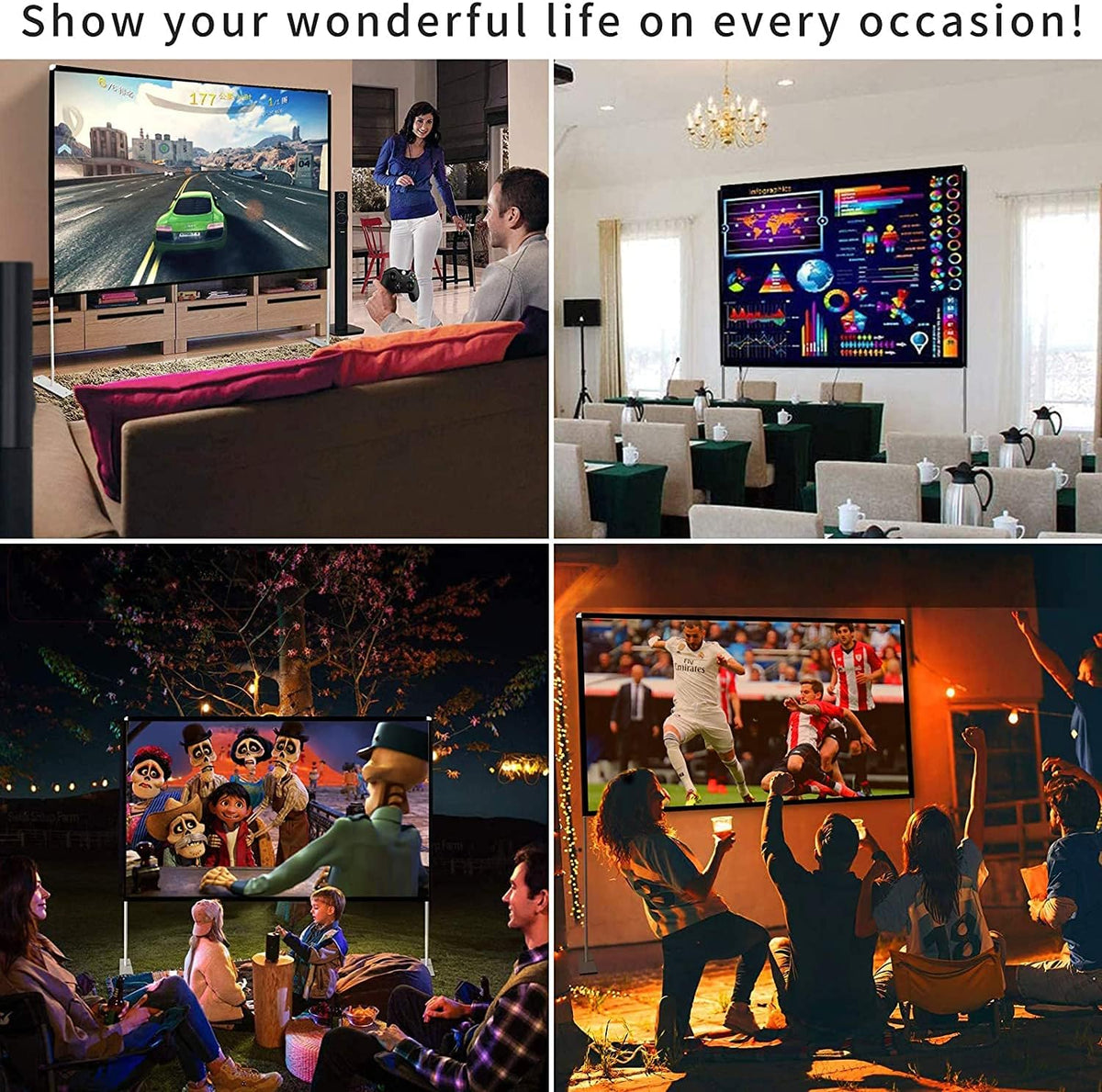 120 inch Portable Projection Screen with Stand and Carry Bag C57746
