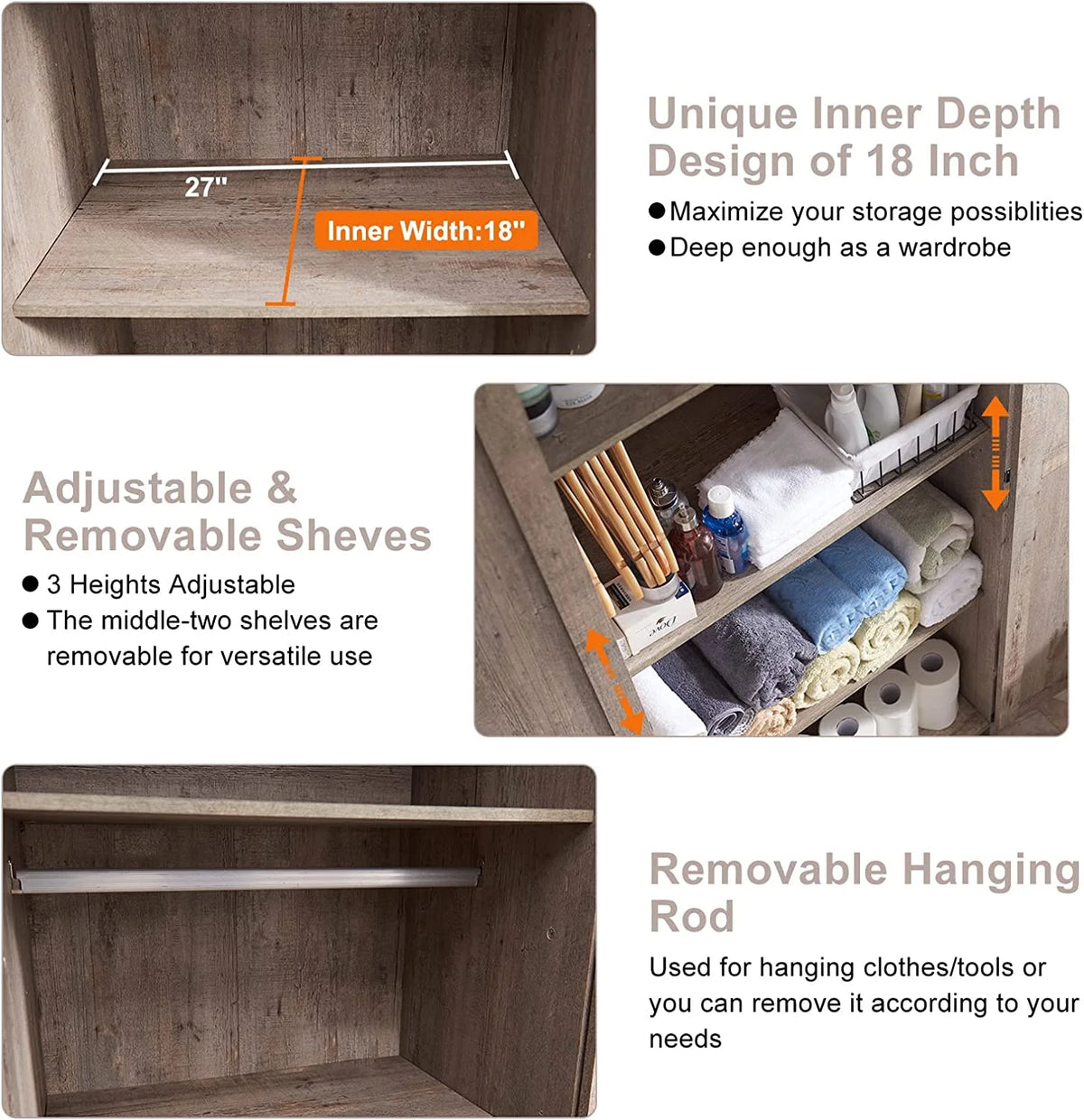 Light Rustic Oak Kitchen Pantry Storage Cabinet with Barn Door and Hanging Rod M74980