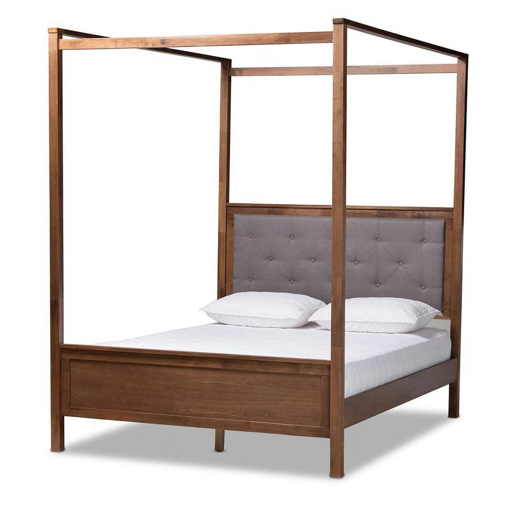 Queen Size Grey Upholstered Canopy Bed J6557