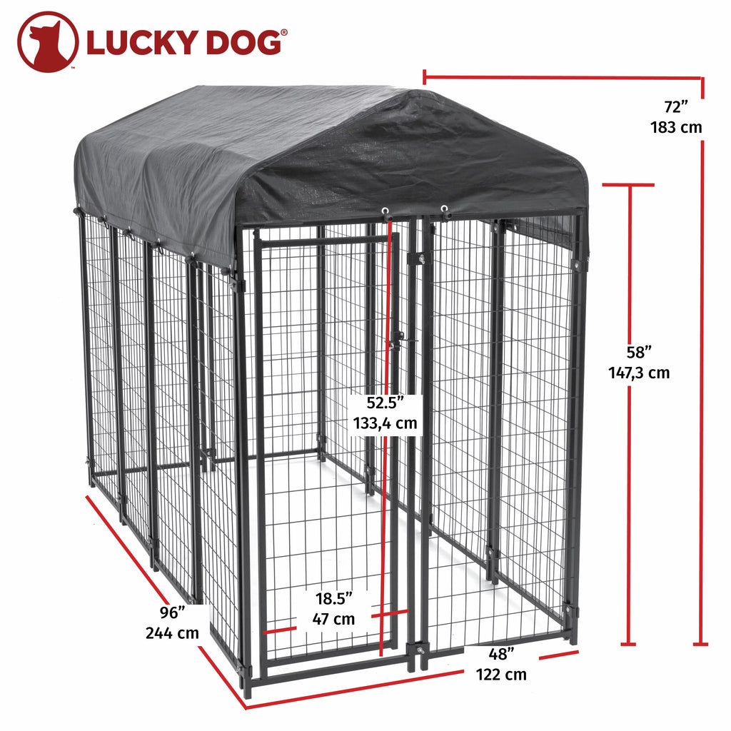 8ft x 4ft x 6ft Black Outdoor Dog Kennel with Cover H8556