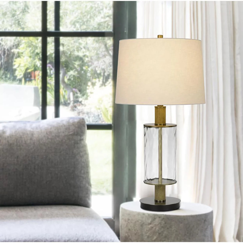 150W Glass Table Lamp with Wood Pole and Fabric Shade X63528