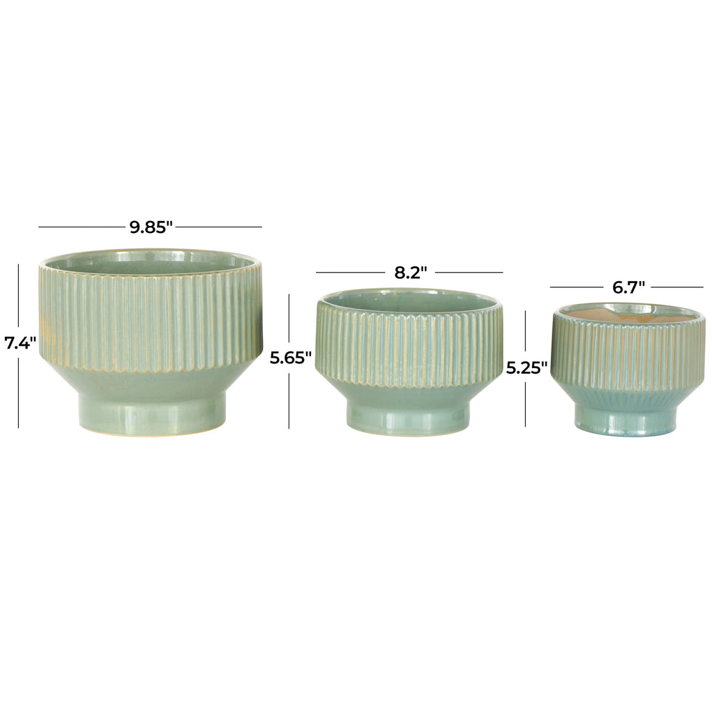 Green Ceramic Planter, 3 Count I813