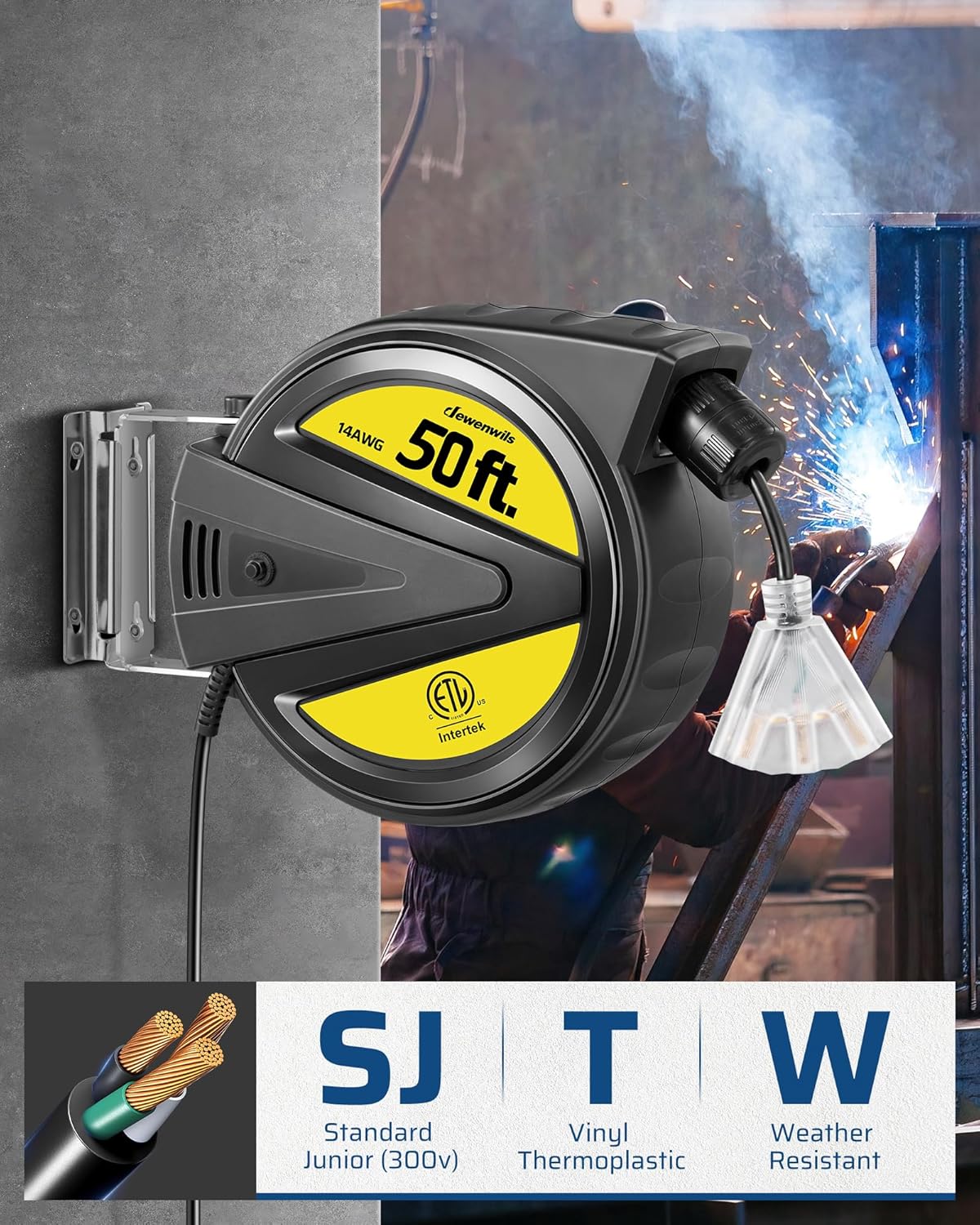 50FT Heavy Duty Retractable Extension Cord Reel I98435