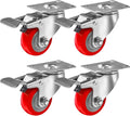 4 Pcs 5 Inch Red Polyurethane Swivel Plate Caster Wheels W658191