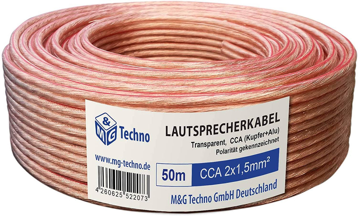 50m Speaker Cable 2x1,5mm² CCA Round Transparent X179560