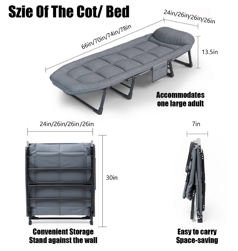 Portable Folding Camping Cot with Pillow Adjustable Backrest U308