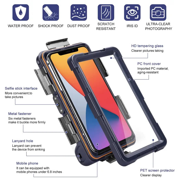Waterproof Protective Case for Phones Up to 6.9 Inch with Lanyard F821