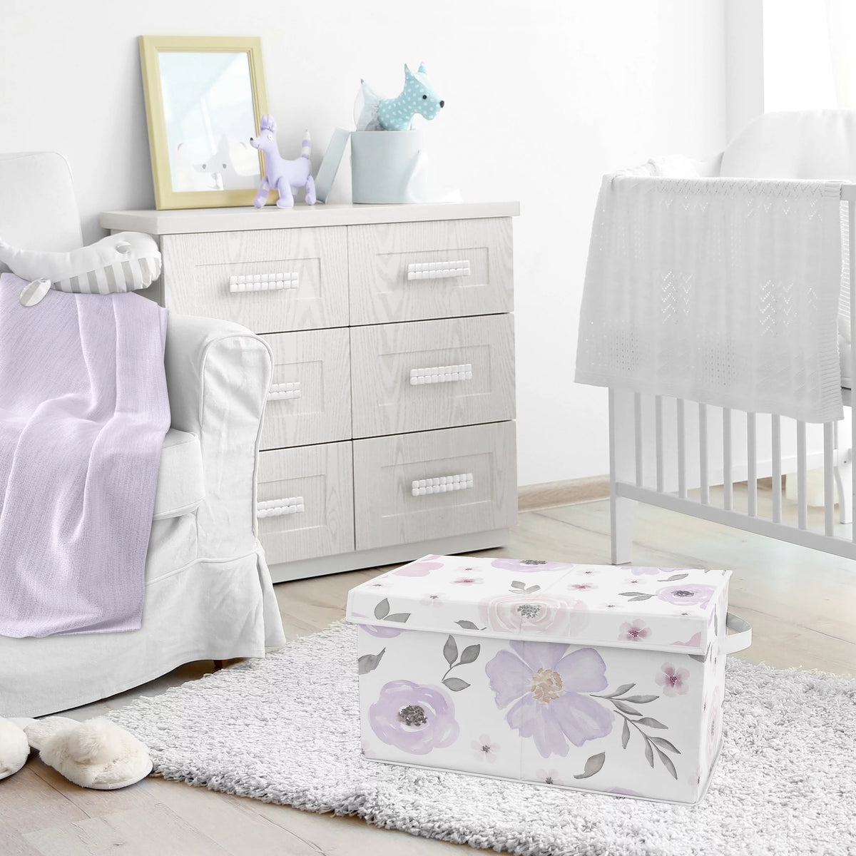 Lavender Purple and Grey Storage Fabric Toy Box N54198