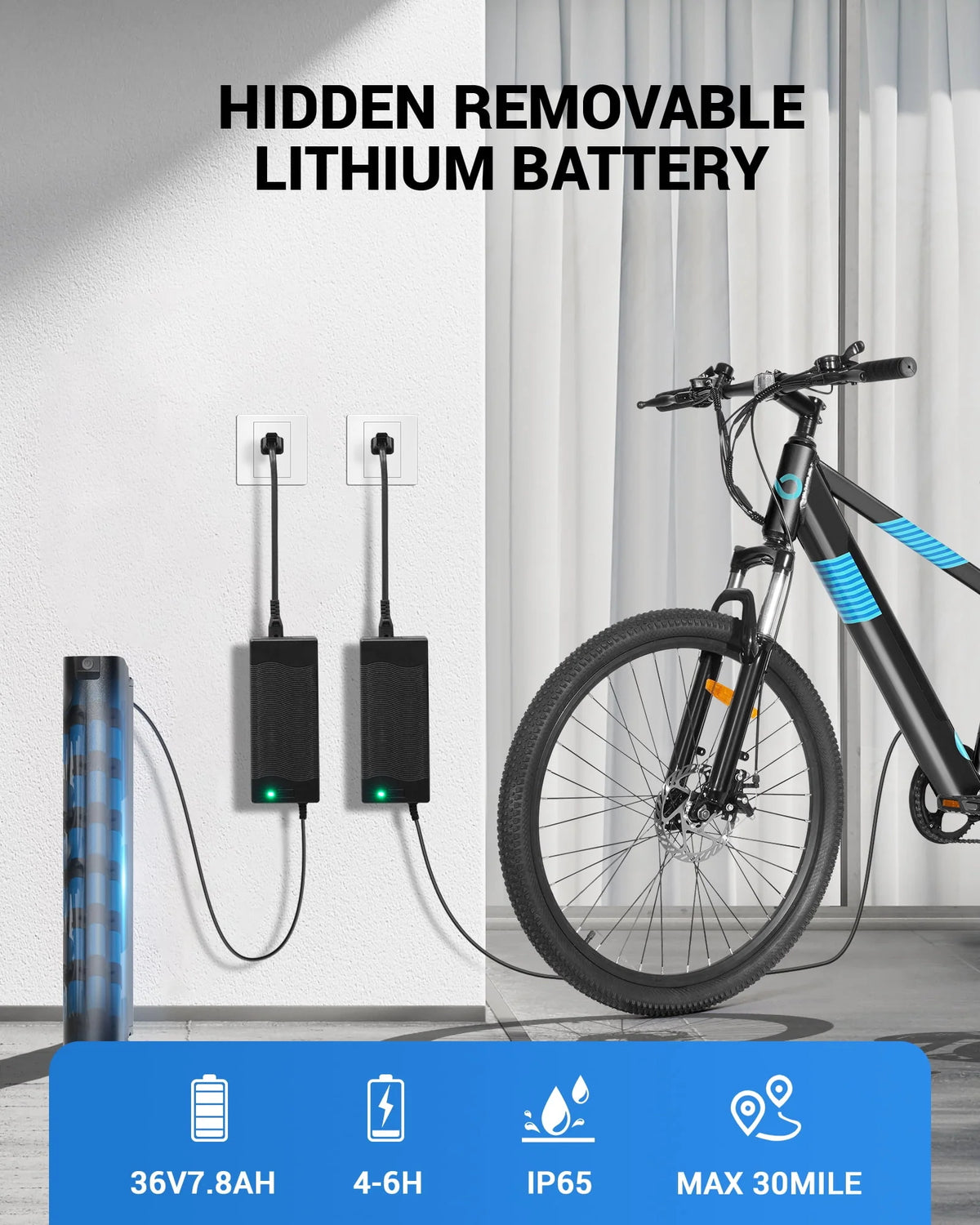 350W 26 Electric Mountain Bike with Removable Battery 7 Speed A519