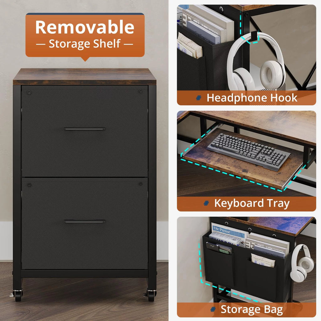 L Shaped Computer Desk with Power Outlet and Led Strip N2680