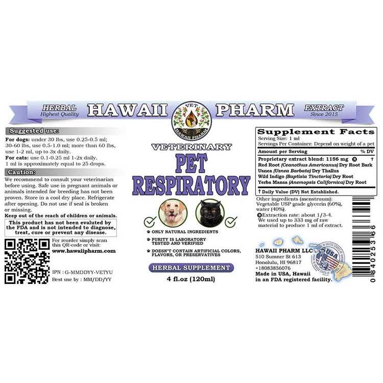 Pet Respiratory Veterinary Natural Alcohol-FREE Liquid Extract Y61981