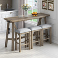 Natural Wood Wash Kitchen Bar Table Set with Upholstered Stools B44347