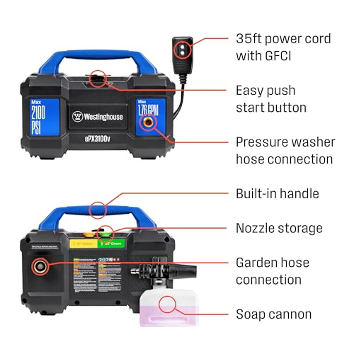 Electric Pressure Washer, 2100 Max PSI 1.76 Max GPM N1392