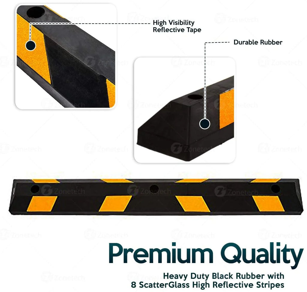 Rubber Parking Curb 72" Black Striped Wheel Stopper with Yellow Reflective Tape D100056