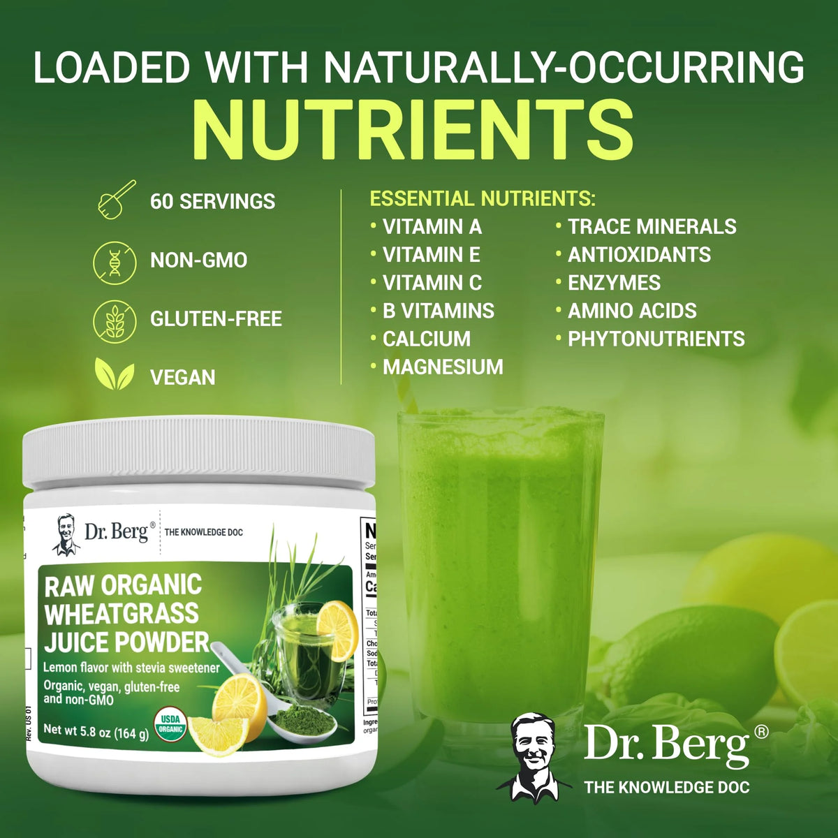 Organic Wheatgrass Raw Juice Powder, Lemon Flavor, 164g D7914