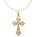 14K Two-Tone Gold Rhodium Plating Diamond-Cut Cross Pendant on 18 Inch Gold Rope Chain Necklace K63510