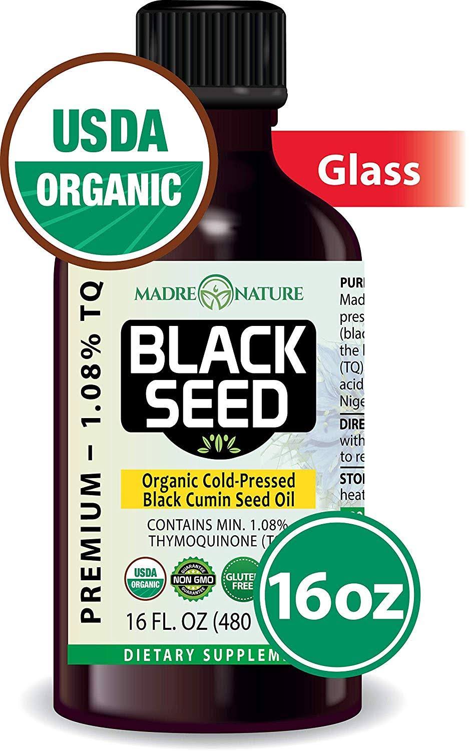 USDA Organic Black Seed Oil Glass Bottle 16 O C801073
